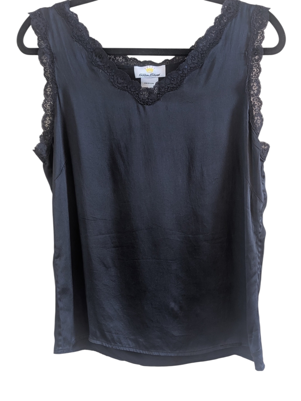 Kathleen Kirkwood Silk Black Lace Trim Camisole